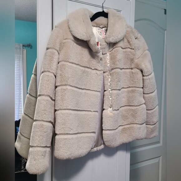 Jillian Harris Joe Fresh Girls 14 XL Faux Fur Soft Fall Collared Puffer Coat - Picture 4 of 16